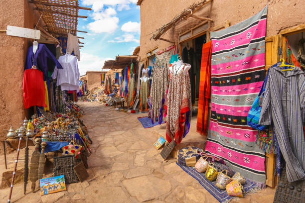 Street in Ait Benhaddou Street in Ait Benhaddou, an old fortified village on the caravan route near Ouarzazate, Morocco. Aït Benhaddou has been a UNESCO World Heritage Site since 1987 and setting for a number of famous movies. ait benhaddou stock pictures, royalty-free photos & images