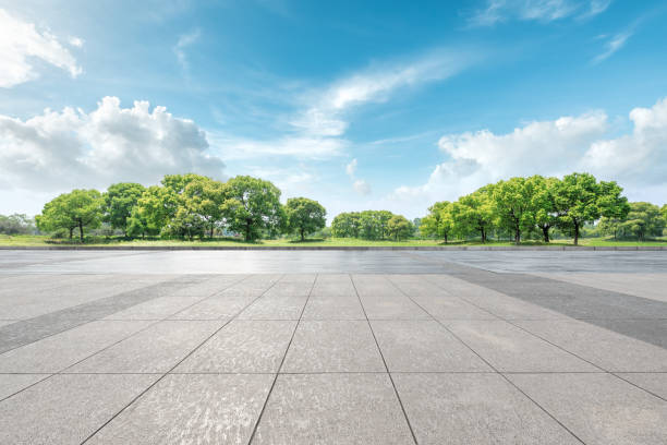 Empty floor and green forest natural landscape Empty square floor and green forest natural landscape natural parkland stock pictures, royalty-free photos & images