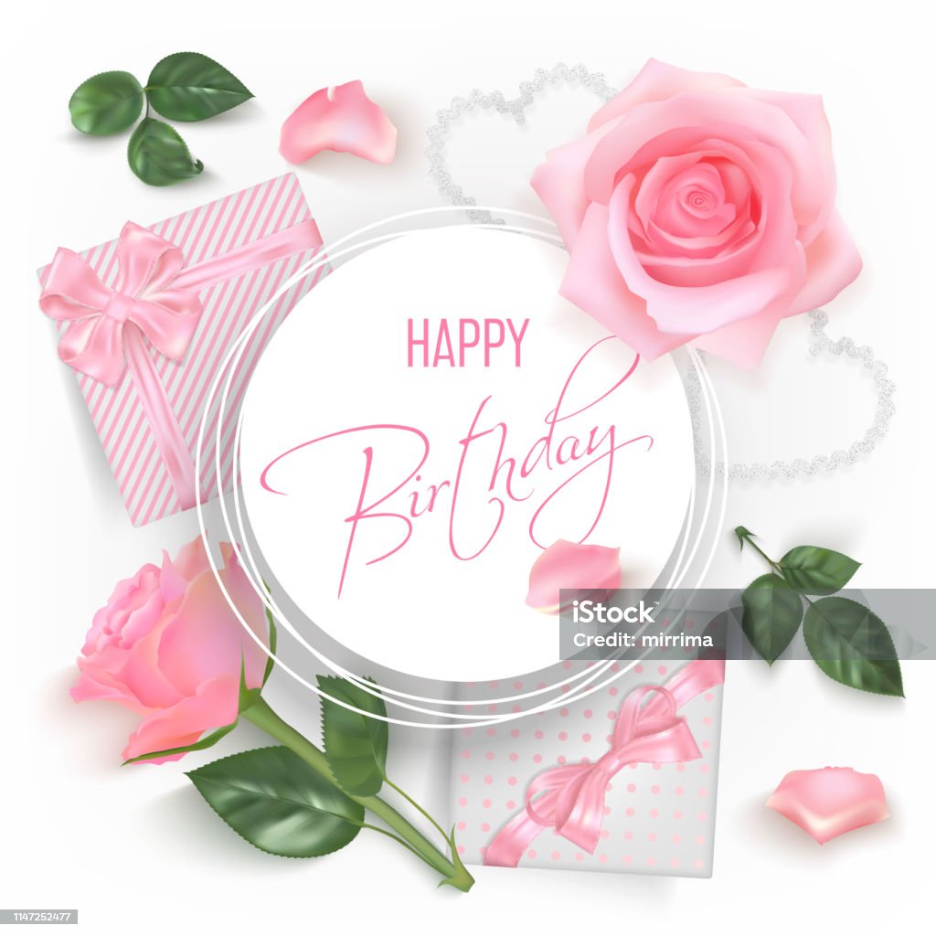Happy Birthday Card With Red Roses Stock Illustration - Download ...