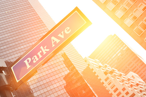 Park Avenue street sign in New York City, USA.
