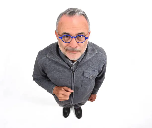 top view portrait of a man on  white