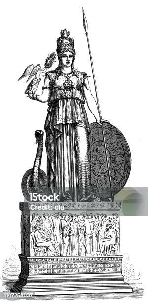 Pallas Athene Statue With Snake Stock Illustration - Download Image Now - Athena - Greek Goddess, Statue, Goddess