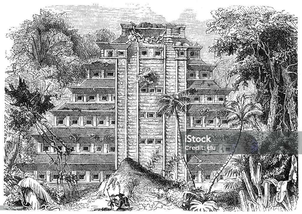 Temple in Palenque Illustration from 19th century Illustration stock illustration