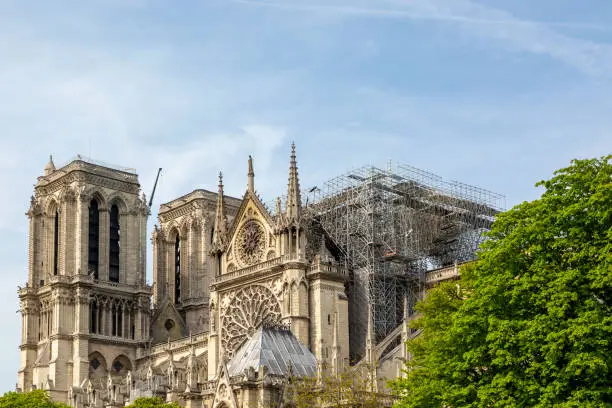 Photo of Detail of Notre Dame Cathedral in Paris After the Fire