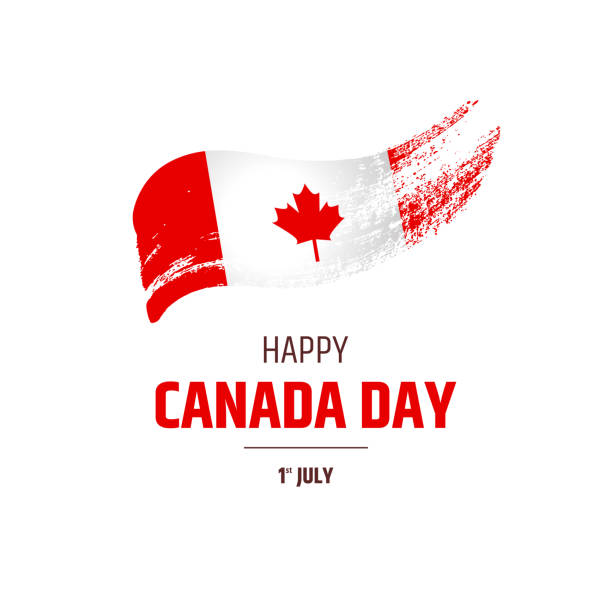 istock Happy Canada Day poster. Vector illustration on white background. Greeting card with text and Canadian flag - national symbol of country. 1147260474