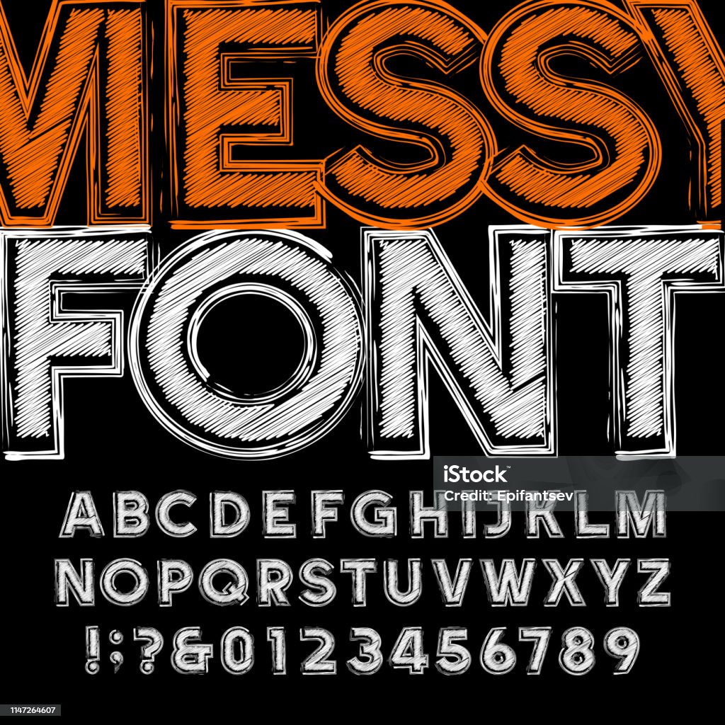 Mess Letters Font Abstract Messy Alphabet Font Distressed Uppercase Letters And Numbers ...