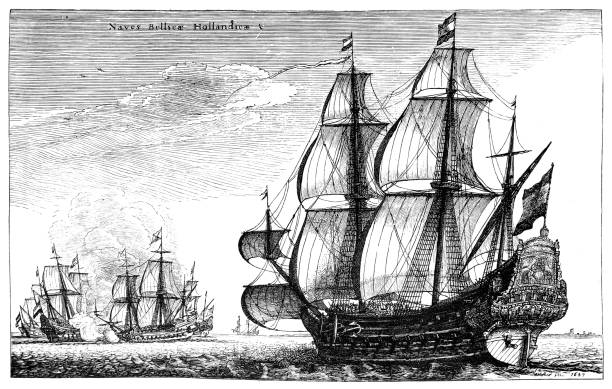 ilustraciones, imágenes clip art, dibujos animados e iconos de stock de buques de guerra holandeses - 17th century style