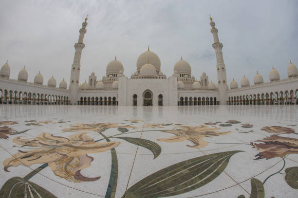 Interior wide angle view of the most famous Mosque in Abu Dhabi
