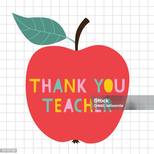 Danke Lehrertag Vektorkarte Mit Einem Apfel Stock Vektor Art und mehr Bilder von Lehrkraft - Lehrkraft, Bewunderung, Thank You - englischer Satz