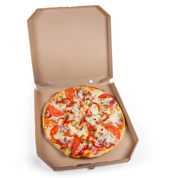 istock Pizza in open cardboard box on a white background 1147272069
