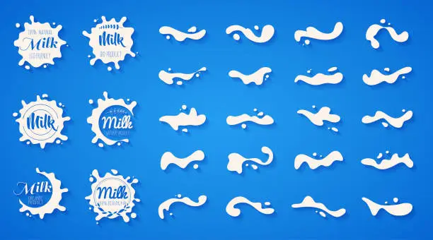 Vector illustration of White milk splash blot vector set. Drink element. Abstract liquid. Vector illustration.