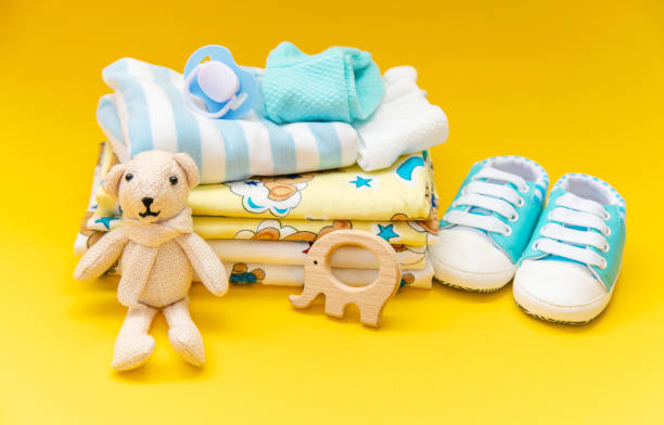istock baby accessories for newborns on a colored background. selective focus. 1147275666
