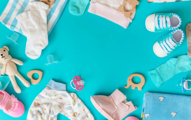 istock baby accessories for newborns on a colored background. selective focus. 1147275938