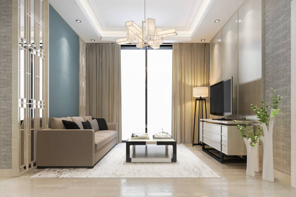 istock 3d rendering luxury and modern living room with fabric sofa 1147276748