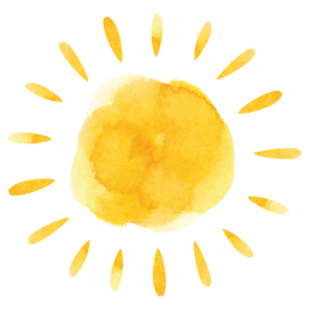 illustrations, cliparts, dessins animés et icônes de jaune aquarelle soleil - lumière du soleil illustrations