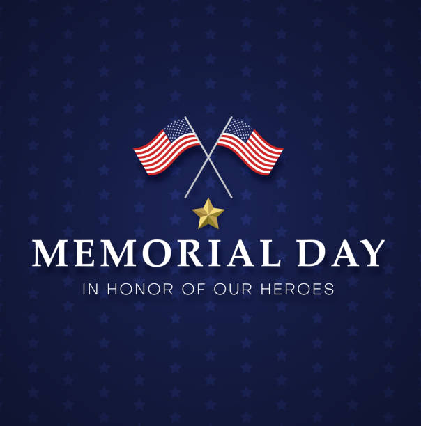 ilustraciones, imágenes clip art, dibujos animados e iconos de stock de día de los caídos. tarjeta de felicitación azul con banderas de usa. - us memorial day