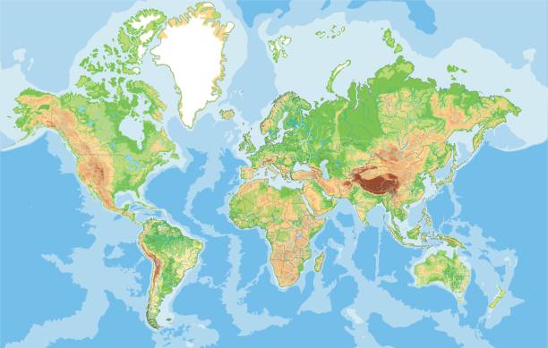 высоко детализированная физическая карта мира. - physical geography illustrations stock illustrations