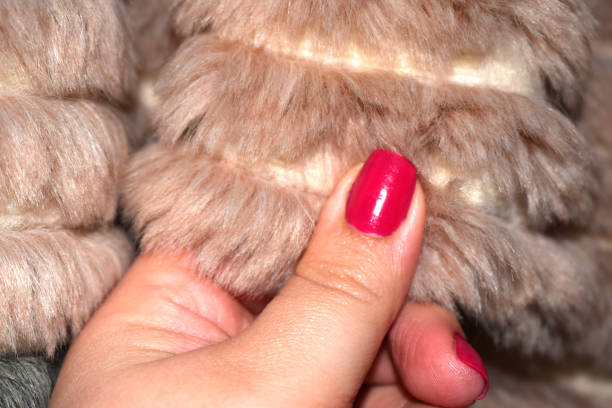 woman's hand touching a fur coat