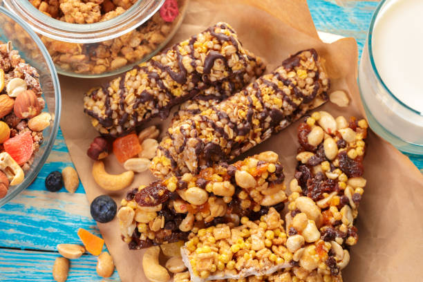 istock Granola bar on wooden background 1147281955