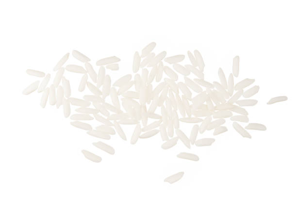 白い背景上に孤立した米は写真のオブジェクトのデザインを見ます - clipping path rice white rice basmati rice ストックフォトと画像