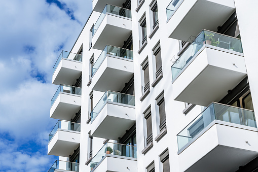 New white apartment house with balconies