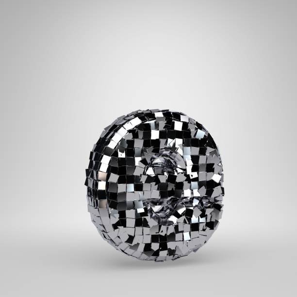 istock Chrome Disco ball lowercase letter E isolated on white background. 3D rendered alphabet. 1147287608