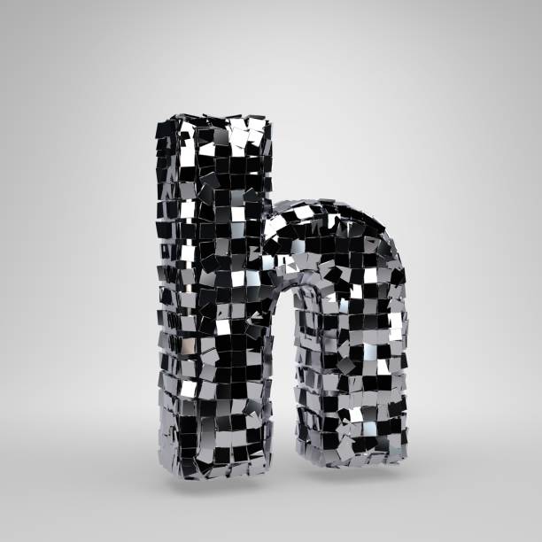 크롬 디스코 공 소문자 h 흰색 배경에 고립. 3d 렌더링 알파벳입니다. - letter h alphabet metal three dimensional shape 뉴스 사진 이미지