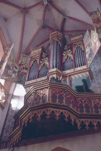 Kiedrich, Rheingau, Hesse, Germany, 1986. The oldest still usable gothic organ in Germany in the catholic basilica St. Valentinus.
