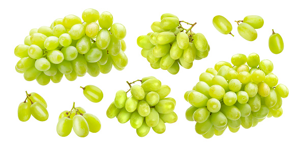 Green grape bunch isolated on white background with clipping path, collection