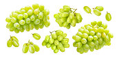 Green grape isolated on white background, collection