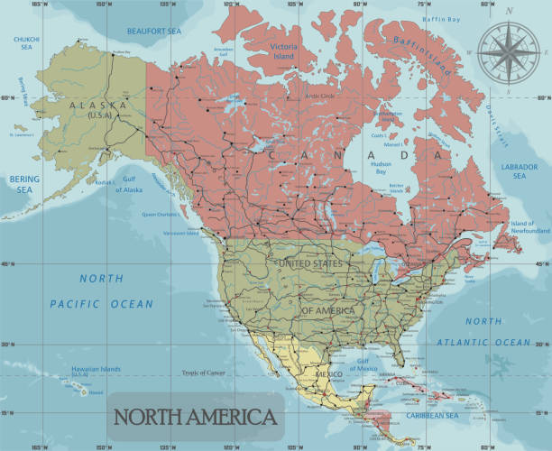 istock Detailed North America Political map in Mercator projection. 1147294170