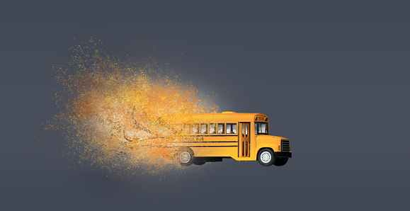 Dispersion effect on yellow school bus toy mode.Education concept.