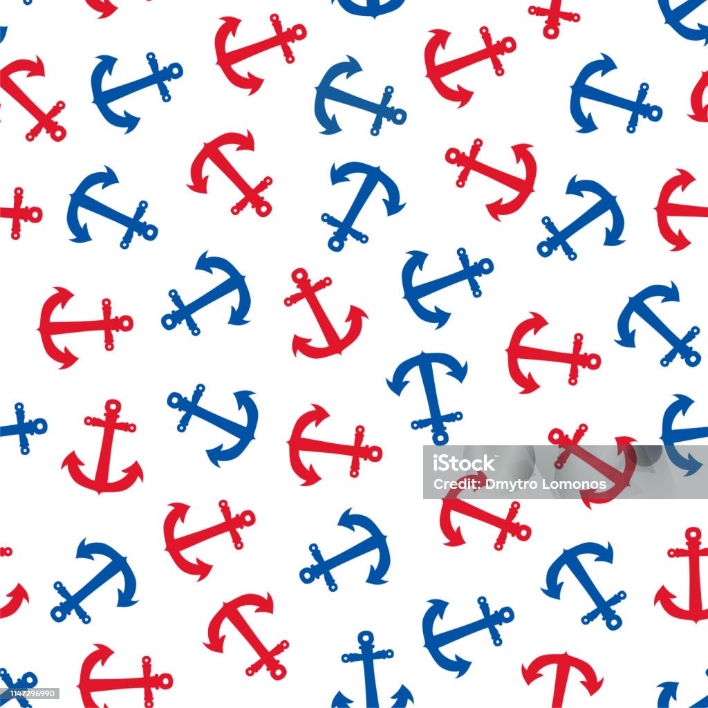 Seamless pattern with blue and red anchors on white Seamless pattern with blue and red anchors on white background Abstract stock vector