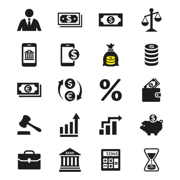 ilustrações de stock, clip art, desenhos animados e ícones de business and finance icons set on white background. - finance stock market data diagram calculator