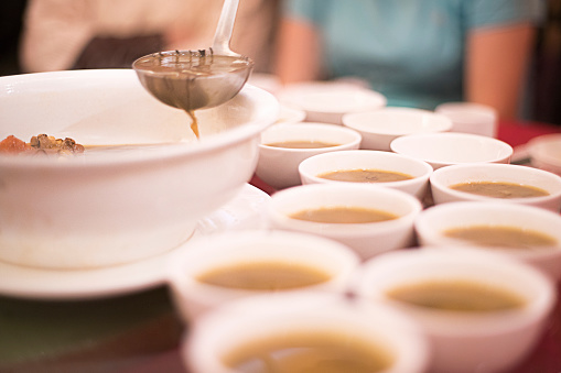 Chinese style meal, distribute soup service, Chinese eating culture, celebrating in festival day together