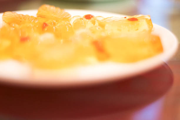 Wolfberries and osmanthus jelly dessert in Vegetarian Banquet, Hong Kong. Chinese eating culture, celebrating in festival day together