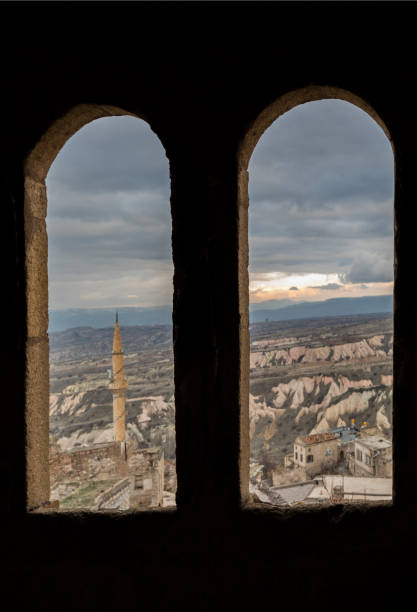istock Panoramic view of Cappadocia city behind a window 1147303052