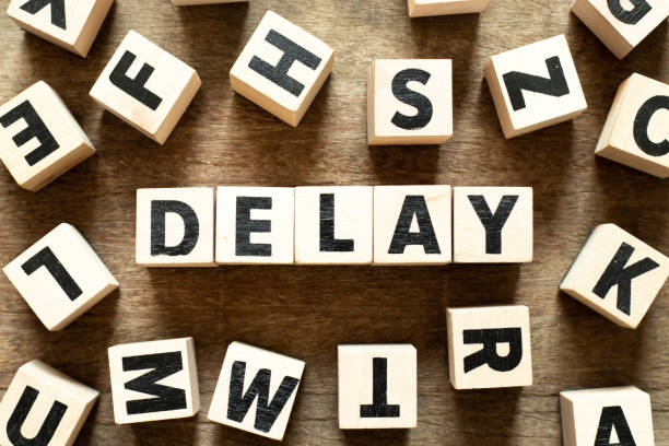 istock Letter block in word delay with another block on wood background 1147305263