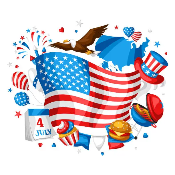 Vector illustration of Fourth of July Independence Day greeting card.