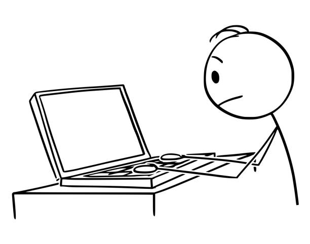 istock Vector Cartoon of Man or Businessman Working or Typing on Portable Computer or Laptop 1147306962