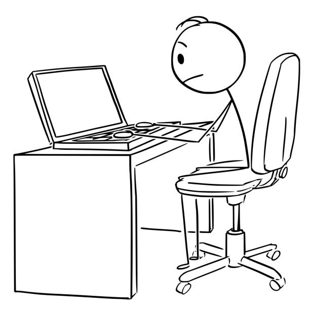 istock Vector Cartoon of Man or Businessman Working or Typing on Portable Computer or Laptop 1147306970