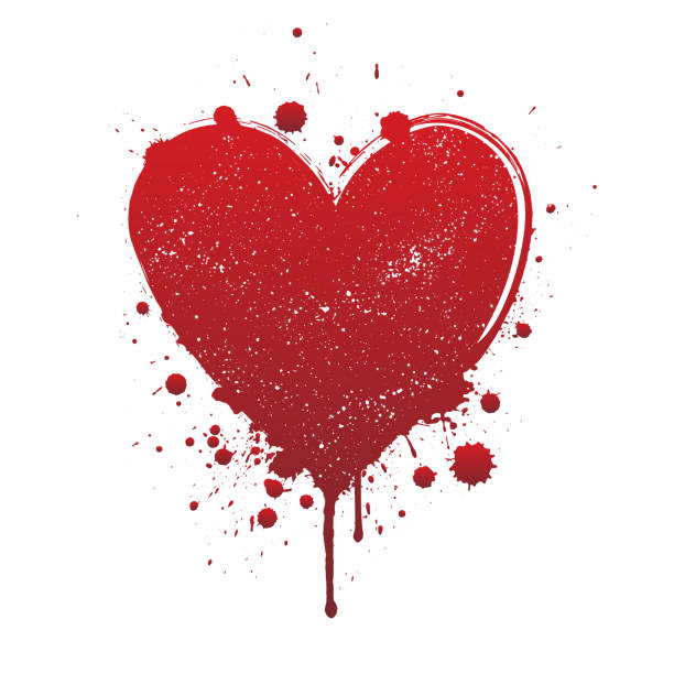 tropfen blut oder roter herzbürstenstrich isoliert auf weißem hintergrund. - blob heart shape romance love stock-grafiken, -clipart, -cartoons und -symbole
