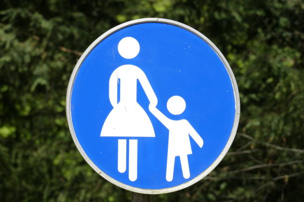 Traffic sign pedestrian path, black background, Germany, Europe
