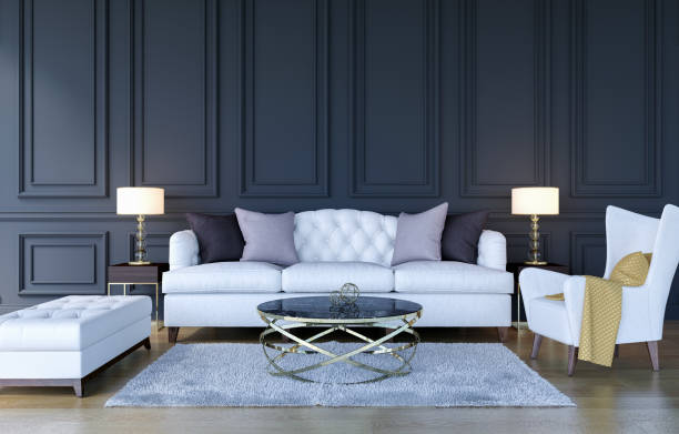 istock Modern classic luxury living room interior background with copy space on wall, 3D Rendering 1147309774