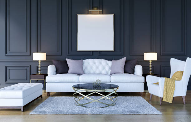 istock Modern classic luxury living room interior background with mock up poster frame, 3D Rendering 1147309789