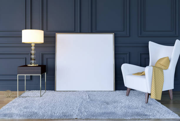 istock Modern classic luxury living room interior background with mock up poster frame, 3D Rendering 1147309805