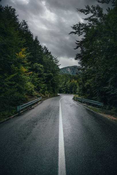 istock Wet asphalt road in the mountains 1147312958