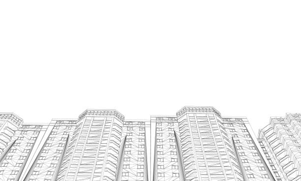 집의 윤곽. 아래에서 보기. 와이어 프레임 다각형 주택 흰색 배경에 고립. 벡터 일러스트 - urban scene real estate nobody white stock illustrations