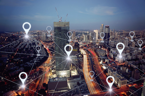 Network gps navigation modern city future technology
