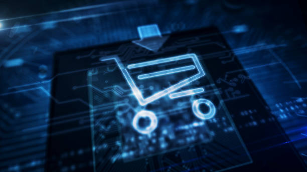 istock CPU on board with cart symbol hologram display 1147316897